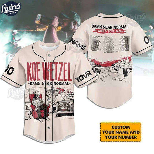 Custom Koe Wetzel Damn Near Normal Tour 2024 Baseball Jersey - Padres Jersey Oasis: Elevate Your Baseball Style Game