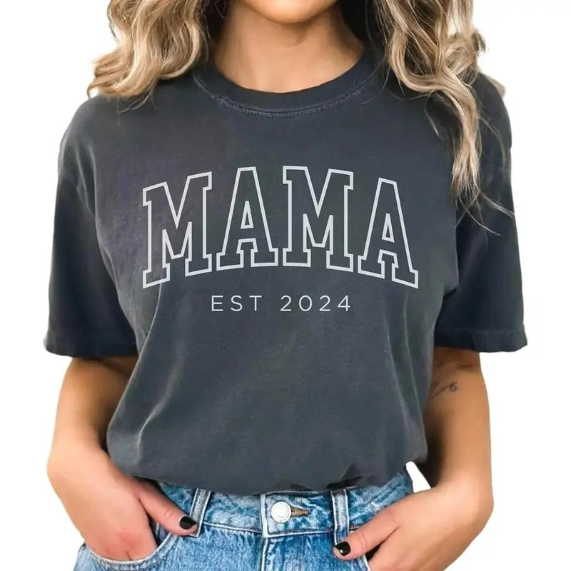 Custom Mama Comfort Colors Shirt, Mama Est 2024 T-shirt, Gift for Mom, Mother's Day Gifts