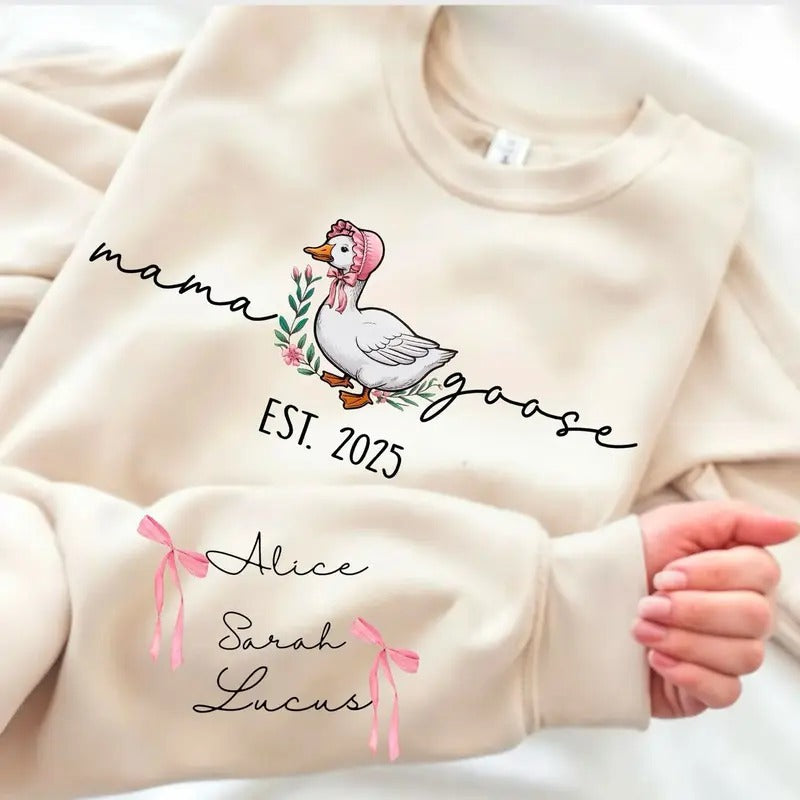 Custom Mama Goose Sweatshirt, Mama Silly Goose Shirt, Vintage Mama Goose Sweater, Happy Mother's Day Shirt, Coquette Mama Sweatshirt, Mom Shirt