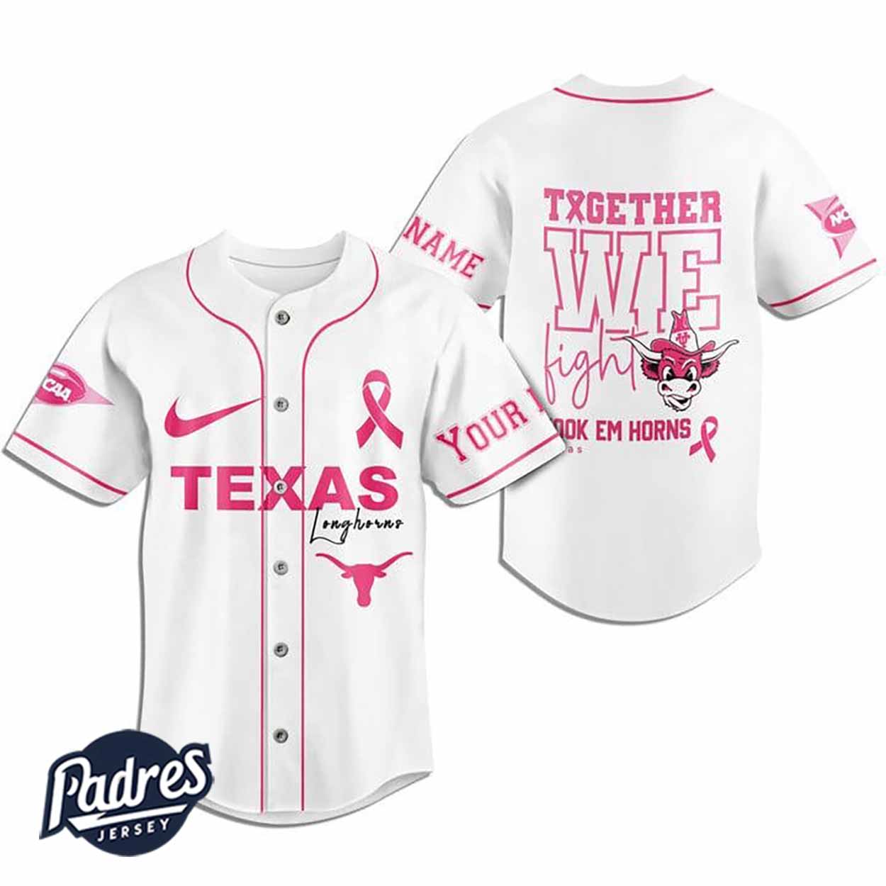 Custom NCAA Texas Longhorns Breast Cancer Baseball Jersey - Padres Jersey Oasis: Elevate Your Baseball Style Game