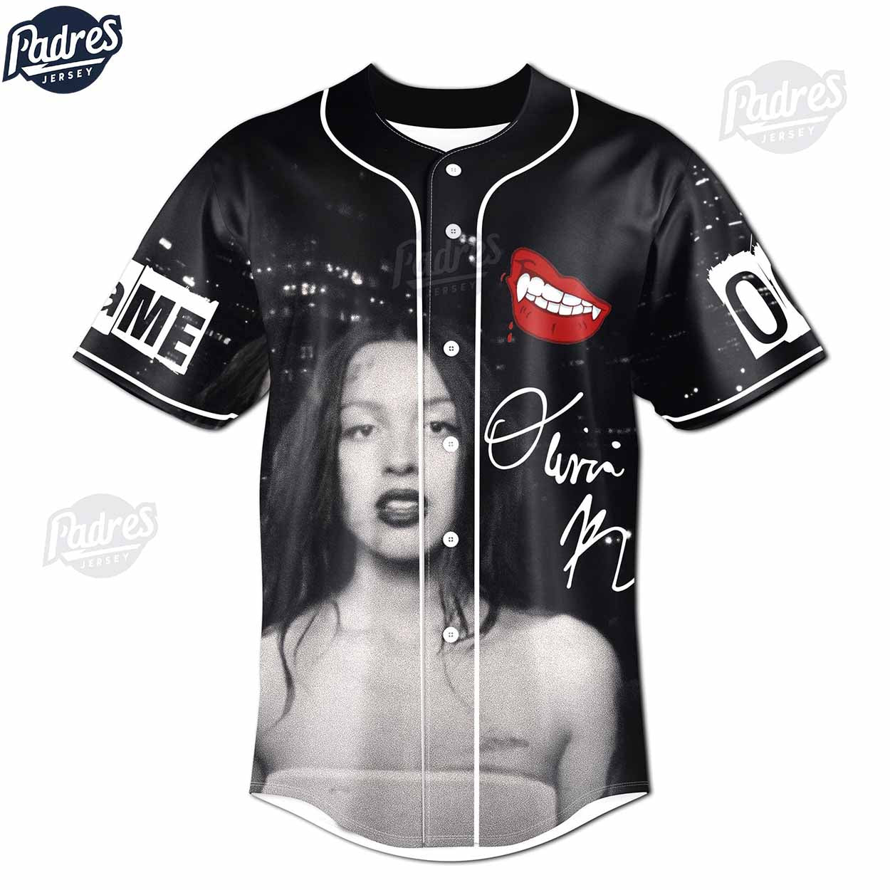Custom Olivia Rodrigo Vampire Black Baseball Jersey - Padres Jersey Oasis: Elevate Your Baseball Style Game... (Image 3)