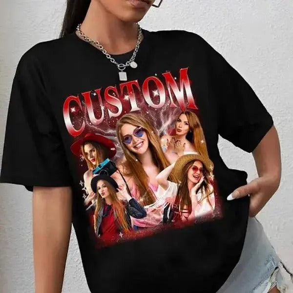 Custom Photo Bootleg Shirt With Face Girlfriend Vintage Rap Tee, Custom Bootleg Rap Tee, Custom Photo Custom Photo Shirt, CUSTOM Bootleg, HL200style{n002}2