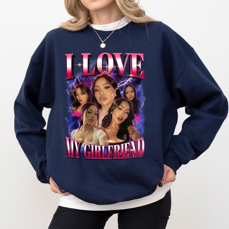 Custom Photo Girlfriend Bootleg Sweatshirt, I Love My Girlfriend Tops, Valentine's Day Gifts for Boyfriend, I Love My Gf Pullover, Classic Menswear