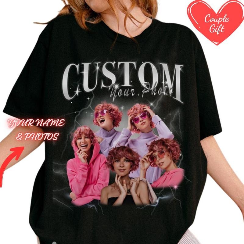 Custom Rap Tee shirt, Vintage Custom Photo Tee, Personalized Vintage 90s Outfit, Custom Birthday Gifts, Gift for Girlfriend, Gift for Boyfriend Customized Man