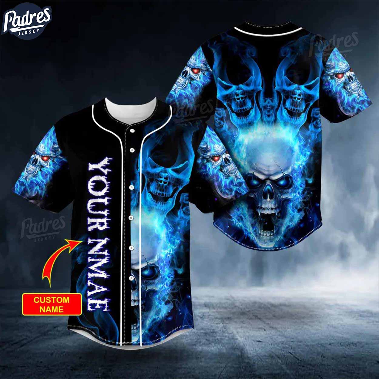 Custom Red Eyes Blue Fire Skull Baseball Jersey - Padres Jersey Oasis: Elevate Your Baseball Style Game T-Shirts, Hoodie,...