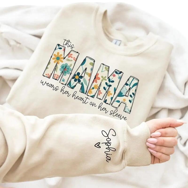 Custom Sweatshirt for Nana, Christmas Gift for Nana, I Wear My Heart On My Sleeve, Nana Sweatshirt with Grandkids Name on Sleeve, Nana Gift