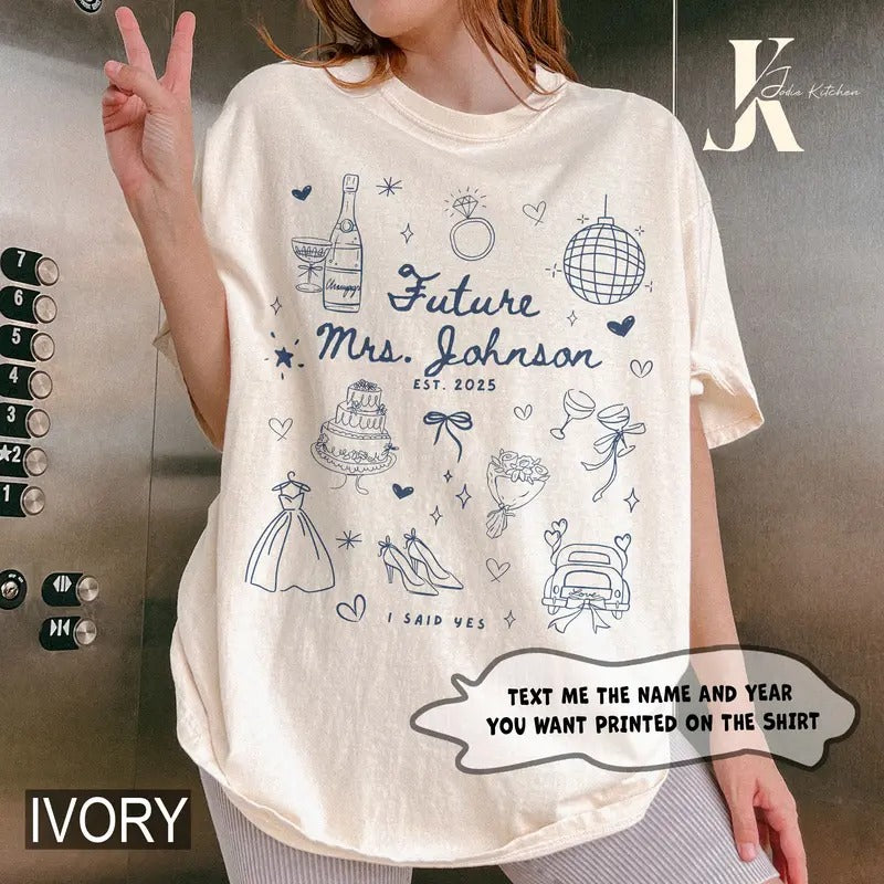 Custom Wedding Shirt, Personalized Bride To Be Comfort Colors Tee, Newly Engaged Gift For Her, Engagement Gift, In My Engaged Era Shirt Garment Crewneck