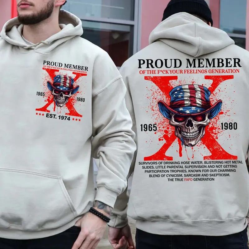 Custom Year Generation X Skull Hoodie, Fafo Generation, Raised on Hose Water and Neglect, 100% Cotton, Two-Sided Design Menswear Shirt