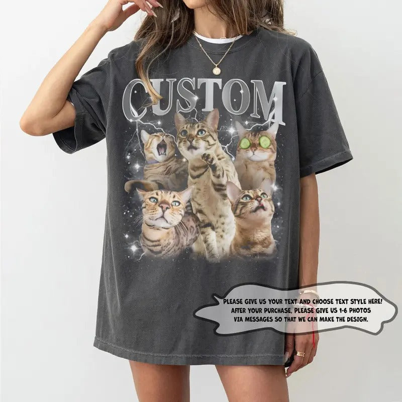 Custom Your Pet T-Shirt, Personalized Pet T-Shirt, Vintage Custom Cat Shirt, Custom Photo Shirt, Pet Photo Shirt, Ideal for Pet Lovers Tops Womenswear