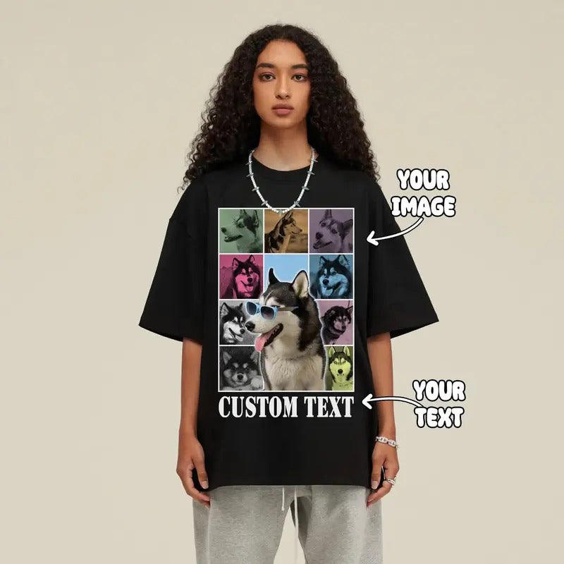 Custom pet rap t-shirt, personalized dog unisex t-shirt, custom retro t-shirt, dog photo t-shirt, pet owner gift, pet lover t-shirt Top Womenswear Top Womenswear Streetwear Tshirt Summer Comfort