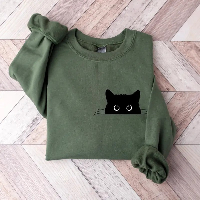Cute Black Cat Halloween Sweatshirt, Cat Lover Shirt, Womens Halloween Shirt, Halloween Party Shirt, Fall Sweatshirt, Halloween Gift Shirt, Halloween Costume