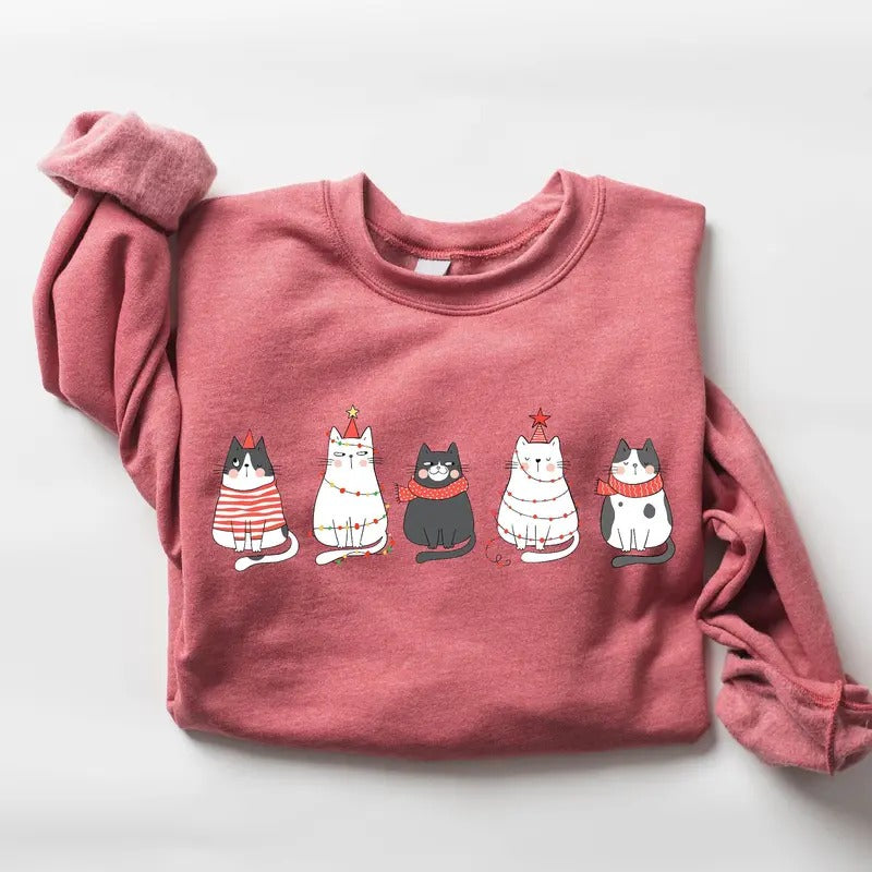 Cute Cat Christmas Sweatshirt, Cat Lover Gift For Christmas, Womens Christmas Sweatshirt, Holiday Sweatshirt, Cat Mommy Shirt, Winter Shirt Christmas Gift Idea 2024, Gift For Him, Gift For Her