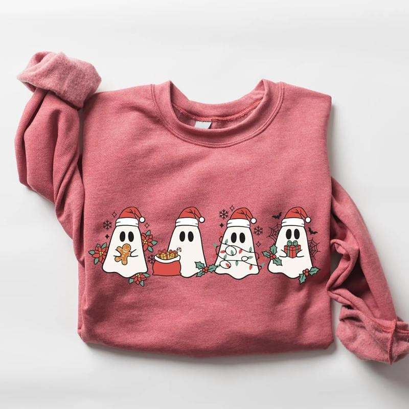 Cute Christmas Ghost Sweatshirt, Ghost Santa Claus Tee Shirt, Ghost Christmas Vibes Sweater, Cute Holiday Shirt, Gift For Christmas