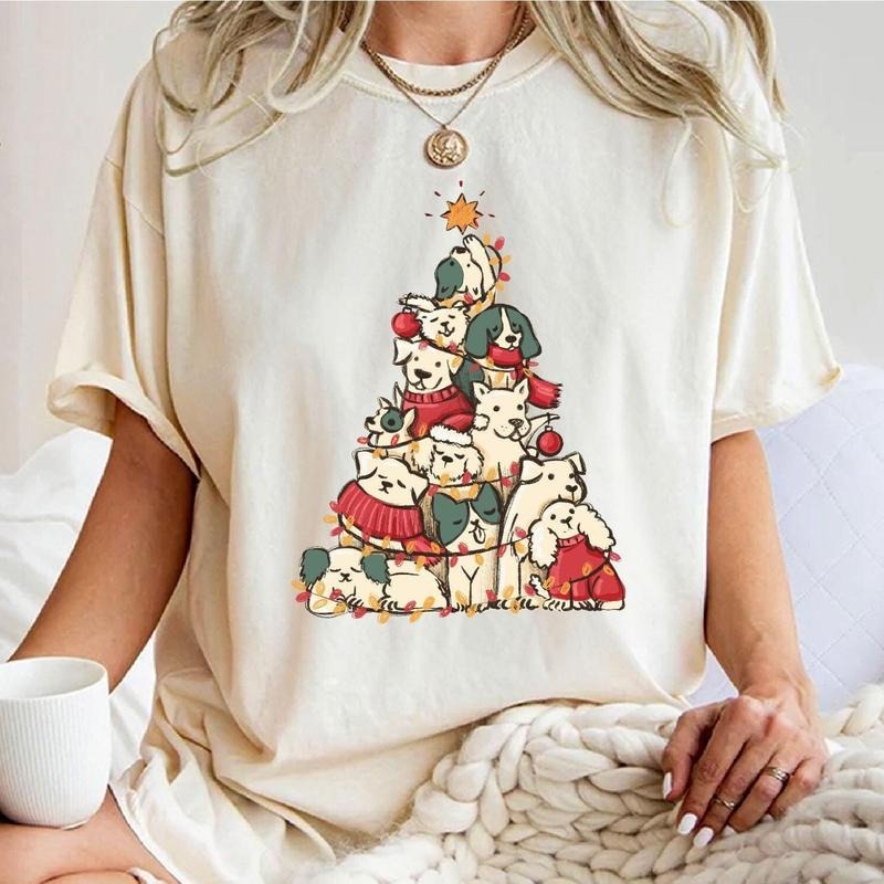 Cute Dogs Tree Shirt, Merry Dogmas, Christmas Dog Sweatshirt, Funny Christmas Gift for Dog Mom Cotton Crewneck