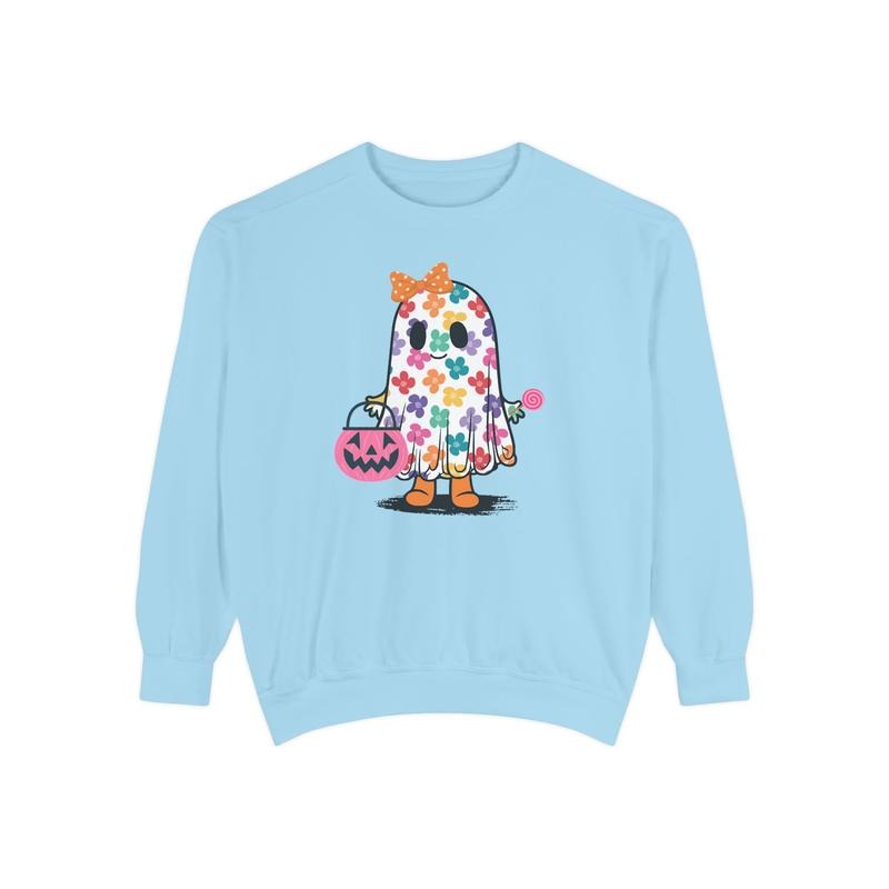 Cute Floral Ghost Comfort Colors Sweatshirt, Halloween Sweater, Spooky Crewneck
