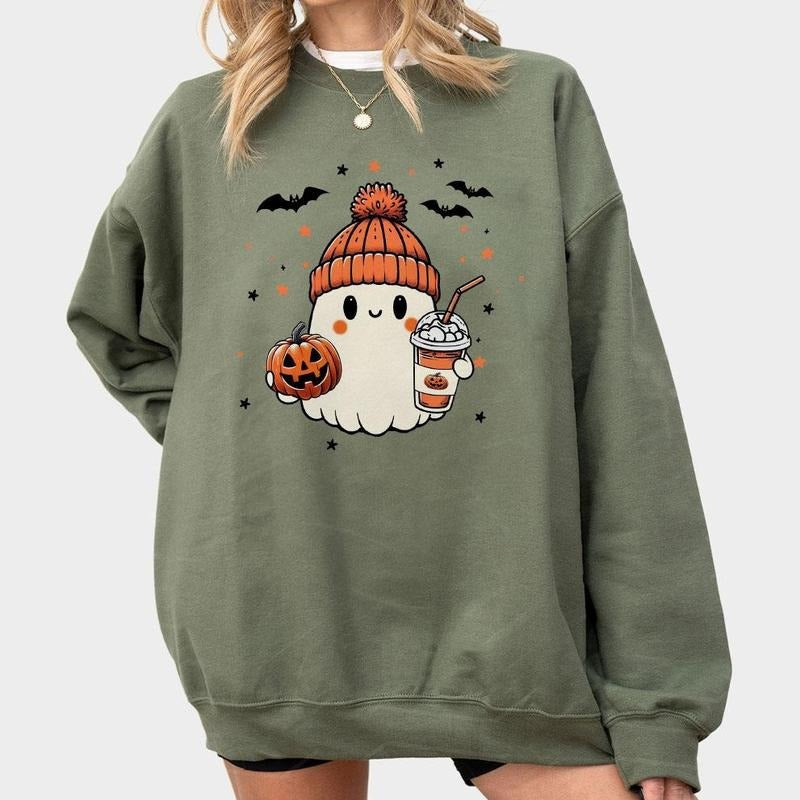 Cute Ghost Halloween Sweatshirt, Cute Ghost Comfort Shirt, Bougie Ghost Shirt, Halloween Coffee Shirt, Halloween Crewneck, Ghost Tee, Spooky Season, Halloween Shirts For Women, Gift For Her, Halloween Women Top