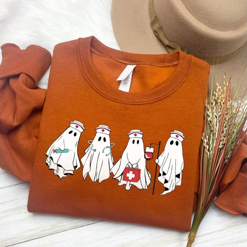 Cute Ghost Nurse Shirt, Halloween Nurse Shirt, Spooky Nurse Shirt, Halloween Nurse Gift, Nurse Boo Crew Shirt Cotton