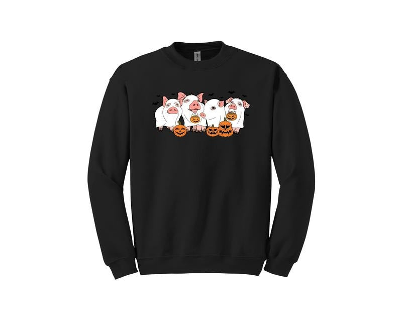 Cute Ghost Pig Crewneck Sweatshirt Casual Halloween T-Shirts, Hoodie | WearSparks.com