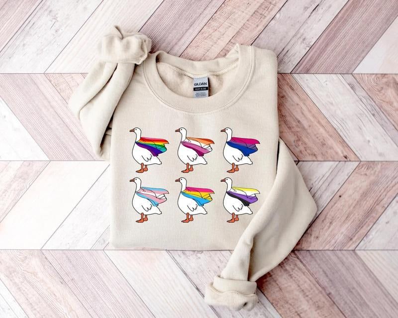 Cute LGBT Goose T-shirt Sweater, LGBT Shirt, Rainbow Ally Shirt, Respect Pronouns Day Tees, Silly Goose Tees, Pride Gift Shirt
