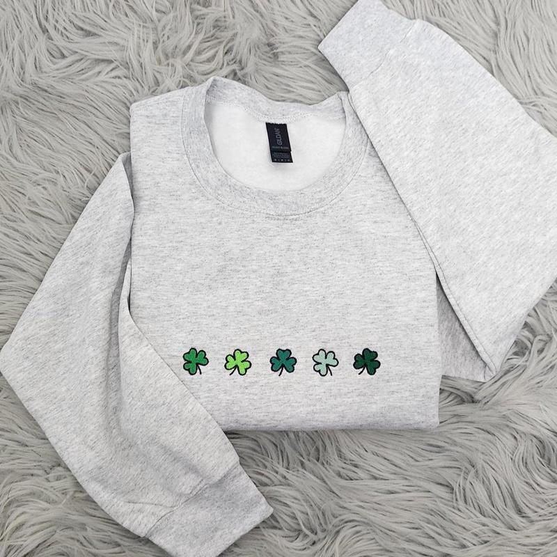 Cute Mini Shamrocks Embroidered Crewneck - St Patrick's Day Crewneck - Irish Shamrock - Gift For her - Cute Crewneck...