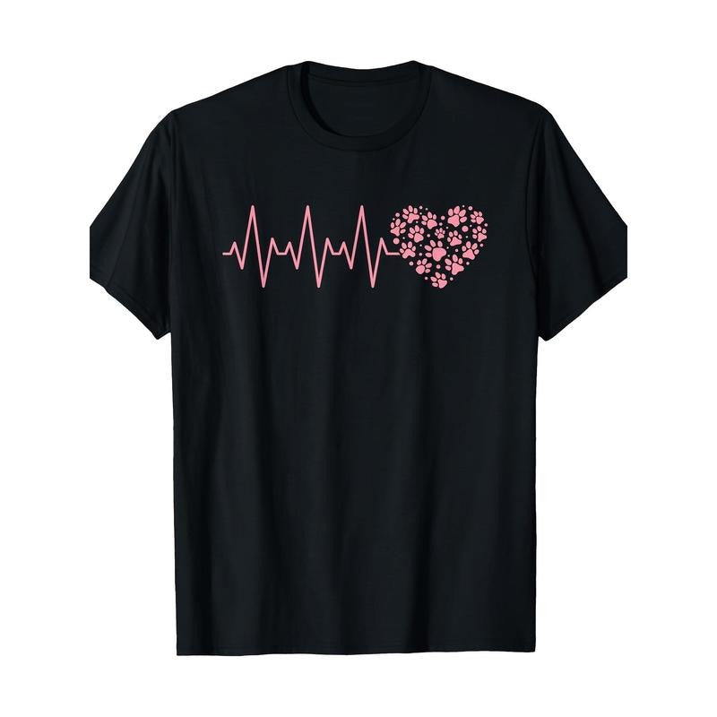 Cute Pink Dog Heartbeat Dog PAWS Dog Lover Dog Heart T-shirt 100% cotton T-shirt Made in USA