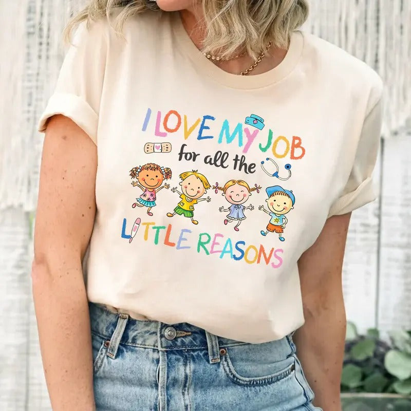 Cute School Nurse T-shirt, I Love my Job For All Little Reasons, PreK Elementary School Nurse Appreciation Gift Casual...