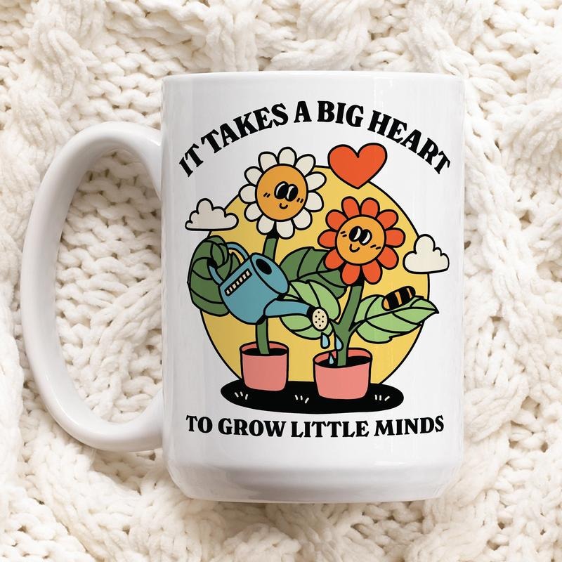 Cute Teacher Mug, It Takes A Big Heart Mug , Thank You Gift For Primary Teacher, Nursery, End Of School, Appreciation Gift, Novelty Coffee Mug, Gifts For Family Friend, 11 15oz Ceramic Cup, Gifts For Her Drinkware Printed