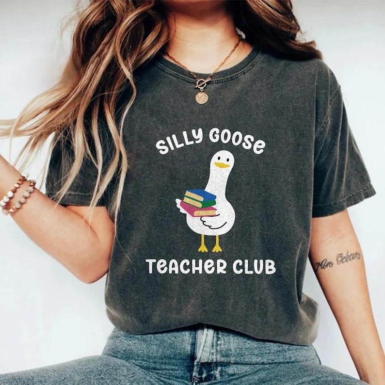 Cute Teacher Tshirt, Silly Goose Teacher Club Shirt, Funny Teacher Shirrt, Back to School Shirt,Elementary School Teacher Gift Top Womenswear