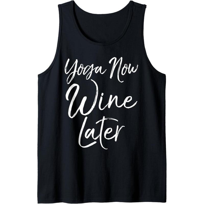Cute Yoga Workout Quote for Women Funny Yoga Now Wine Later Tank Top Made in USA