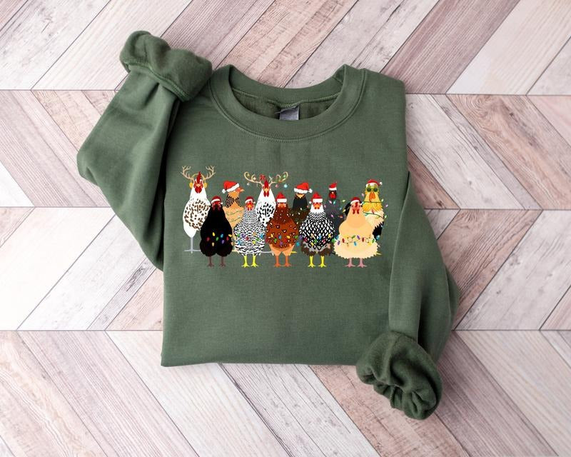 Сute Christmas Chickens Sweatshirt, Christmas Farm Animals Sweatshirt, Womens Christmas Chicken Sweatshirt, Christmas Holiday Sweatshirt Gift