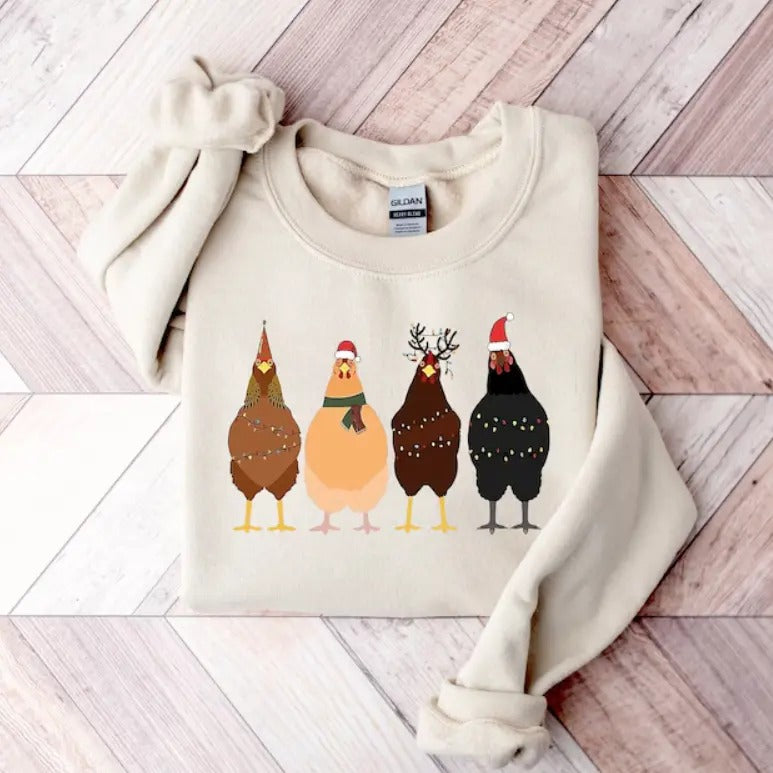 Сute Christmas Chickens Sweatshirt, Funny Christmas Chicken Sweatshirt, Christmas Crewneck, Holiday Sweatshirt, Christmas Farm Sweatshirt