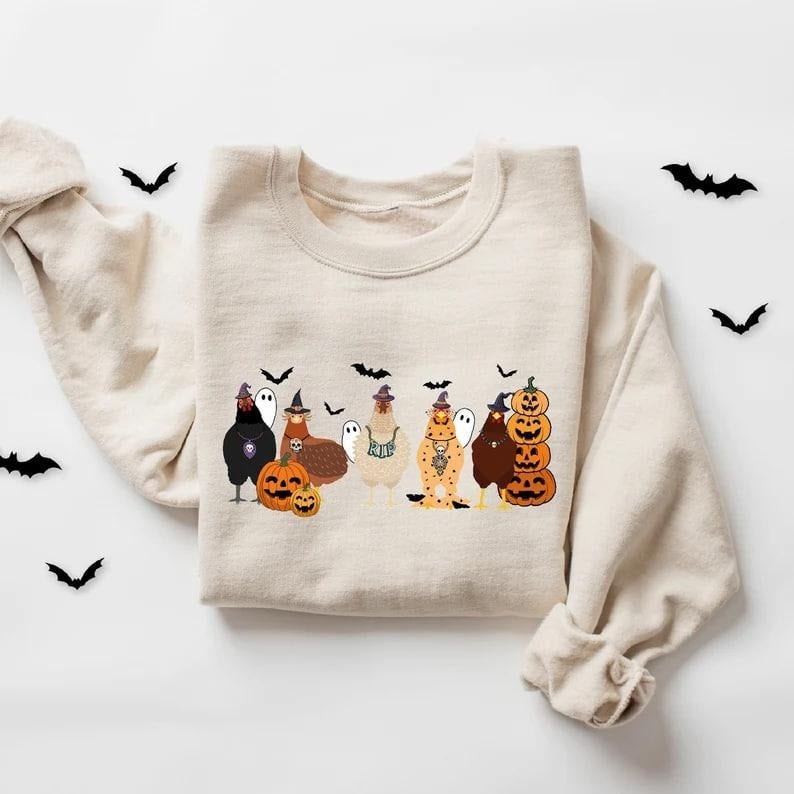 Сute Halloween Chickens Sweatshirt, Halloween Farm Sweatshirt, Funny Halloween Chicken Sweatshirt, Halloween Party Shirt, Fall Graphic Shirt, Thanksgiving Shirt