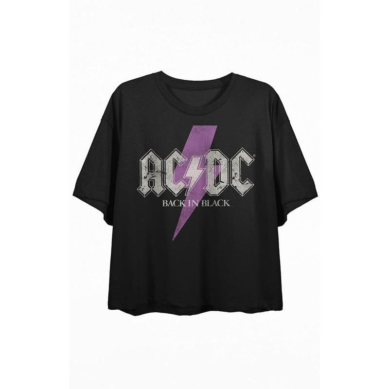 PacSun Women's AC/DC Back in Black Cropped T-Shirt Hoodie, Sweatshirt | WearSparks.com
