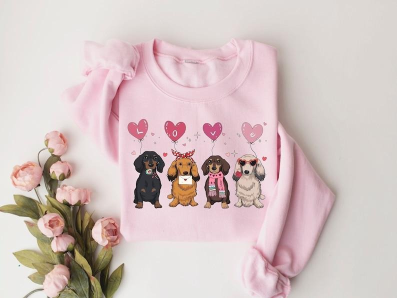 Dachshund Sweatshirt, Dog Lover Gift, Valentines Day Hoodie and Sweater; T-shirt Cotton Menswear