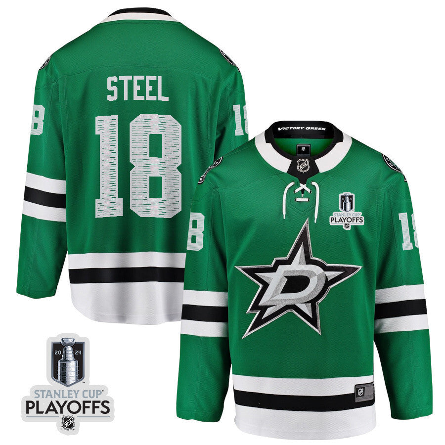 Dallas Stars #18 Sam Steel 2024 NHL Playoffs Patch Home Jersey