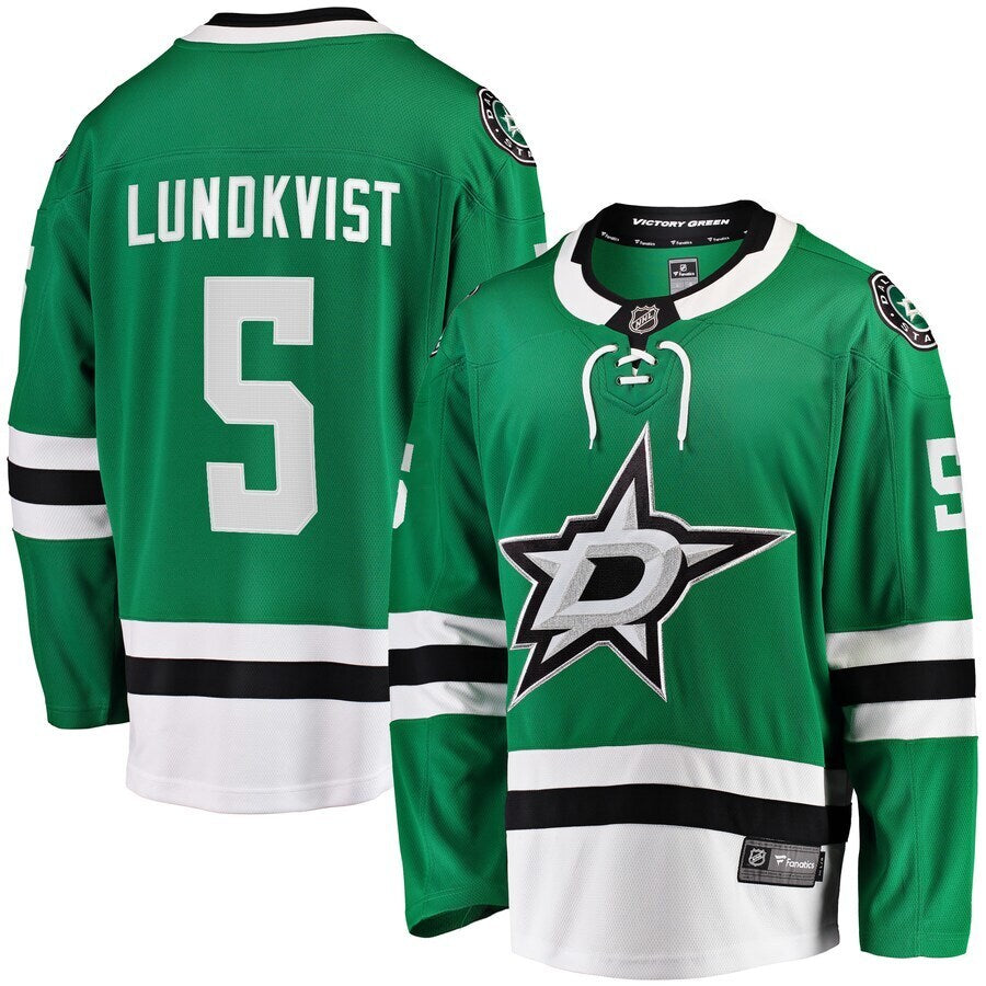 Dallas Stars #5 Nils Lundkvist Home Premier Breakaway Player Jersey - Kelly Green