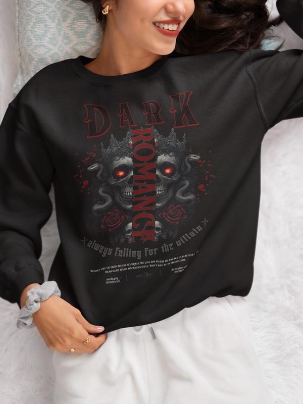 Dark Romance Always Falling For The Villain Sweatshirt, Morally Grey Hoodie, Booktok Merch, Bookish Merch, Gift For Reader, Smut Sweat Shirt, Enemies To Lovers Unisex Soft Comfort Crewneck Pullover Long Sleeves Graphic Fabric Sweater