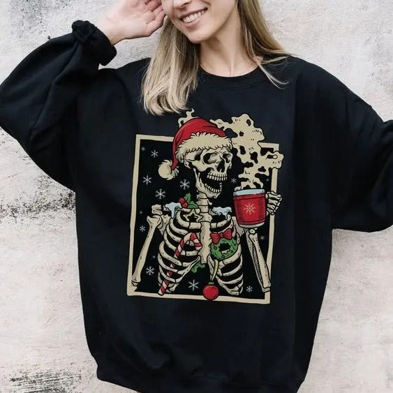 Dead Inside Skeleton Christmas Sweatshirt, Coffee Lover Christmas Gift, Christmas Coffee Shirt, Merry Christmas Shirt, Unisex Shirt, Full Size, Full Color