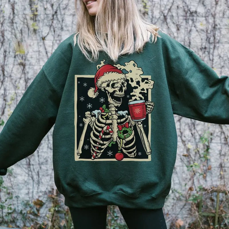 Dead Inside Skeleton Christmas Sweatshirt, Sarcastic Christmas Coffee Shirt, Xmas Christmas Shirt, Coffee Lover Christmas Shirt, Skeleton Christmas Sweatshirt, Winter Xmas Christmas Holiday Gift Shirt