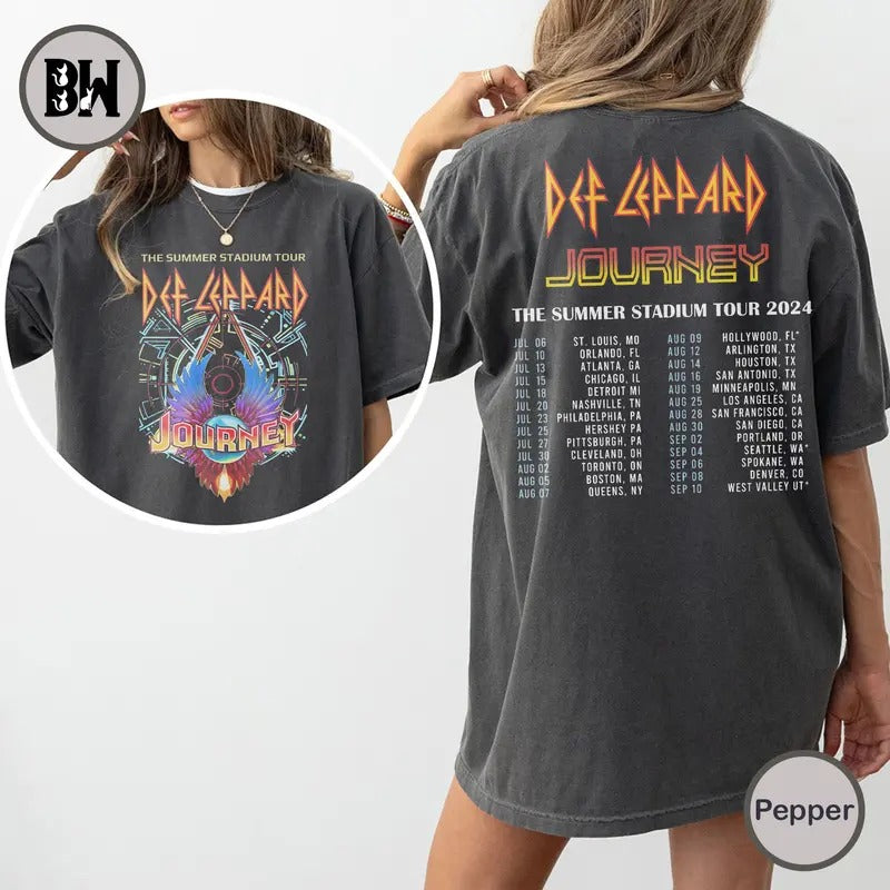 Def Leppard And Journey Summer Stadium Tour Shirt, Journey Tour Shirt, Def Leppard Fan Shirt, Journey Band Tour 2024 Shirt, Def Leppard And Journey Merch