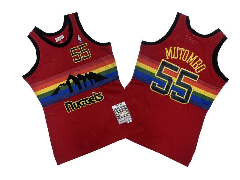 Denver Nuggets #55 Dikembe Mutombo Nuggets 55 # Red 91-92 Season Mitchell Retro Jersey -- Dikembe . Mutombo Style 1