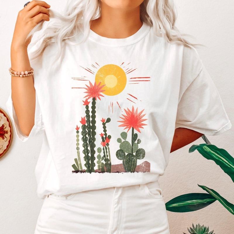 Desert Cactus Tshirt, Sun Succulent, Western, Plants, Women's Crew Neck, Crewneck Hoodie, Sweatshirt | WearSparks.com