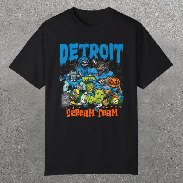 Detroit Football Vintage 90s Graphic Tee, Detroit Shirt Scream Team, Halloween Football Shirt, Vintage Sport Tee, Football Team, Retro American Football Bootleg Gift, Fan Gifts, Y2k Shirt, Unisex T-Shirt, Short Sleeve Shirt Top Menswear Womenswear