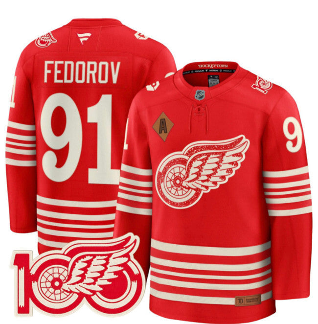 Detroit Red Wings #91 Sergei Fedorov Red 2025 Centennial Premium With 100