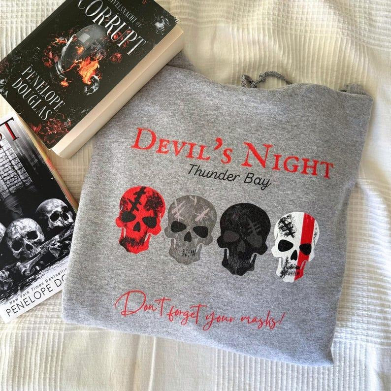 Devil's Night Masks Bookish Sweatshirt and Hoodie Penelope Douglas Dark Romance Merch Book Lovers Gift for Romance Reader Book merch Book Shirt Smut Gifts