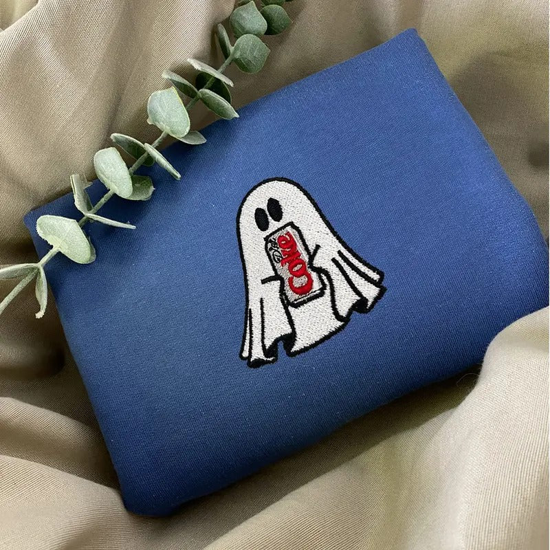 Diet Coke Ghost Embroidered Sweatshirt, I Need A Diet Coke, Funny Ghost, Soda Cola Drink
