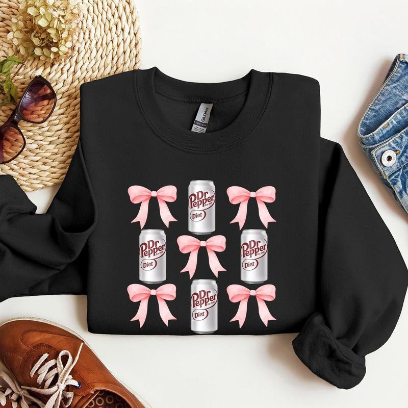 Diet, Dr Pepper, Soft Drink, Coquette, Preppy, Soda, Pop, Bows Sweatshirt, Women's T-Shirts, Hoodie | WearSparks.com