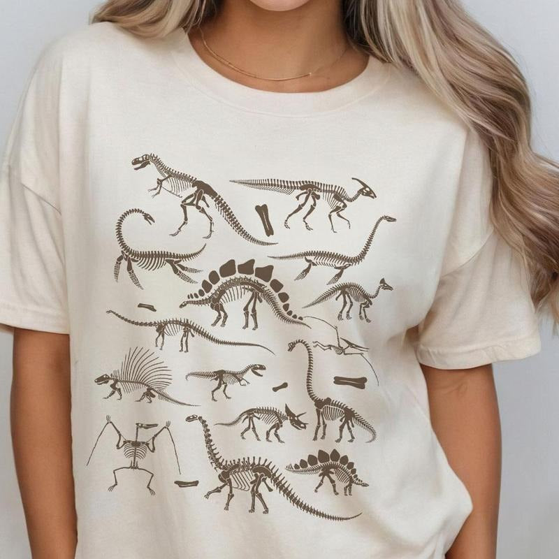 Dinosaur Skeleton Shirt, Gift for Her, Dinosaur Gifts, Shirts For Women, Aesthetic Clothes, Retro Dinosaur Shirt, Women's Tops, Gift For Dino Lover, Dino Shirt, Funny Shirt For Her, Paleontology Shirt, T-rex Shirt, Dinosaur Lover Gift