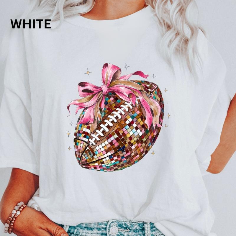 Disco Football Bow T-shirt, Comfort Colors Football Shirt, Womens Football Tee, Womens Gameday Shirt, Football Shirt