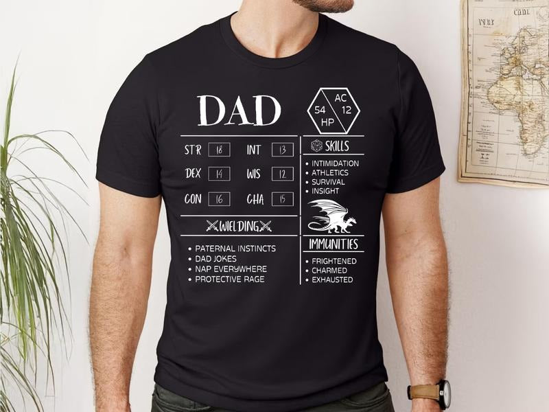 DnD Dungeons And Dragons T-shirt | Dad Character Sheet D&D T Shirt | Dad Stats DND T-Shirt Sweatshirt Hoodie | Father's Day